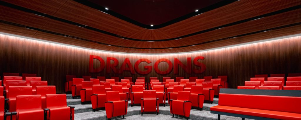 Industralight lighting at the St George Illawarra Dragons Centre sporting facility: strip, downlights, high bays and panels