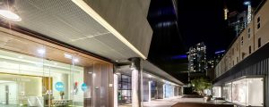 Industralight PHB200 LED highbays illuminating communal entry space