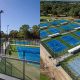 A split view of the tennis courts at Glen Waverly Sports Hub